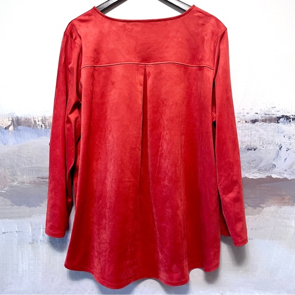 SOFT SURROUNDINGS Sz 2X Tunic Top Faux Suede STRETCH Roll-Tab Sleeve Orange FALL - Picture 3 of 16